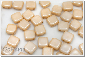 TILE-Beads, 6x6mm, white, op., champagne luster, 25 Stk.