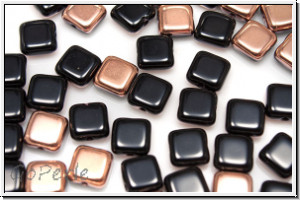 TILE-Beads, 6x6mm, black, op., half capri gold, 25 Stk.