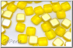 TILE-Beads, 6x6mm, yellow, trans., matte, AB, 25 Stk.