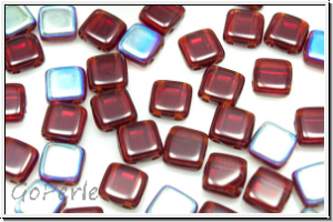 TILE-Beads, 6x6mm, ruby, trans., AB, 25 Stk.