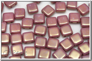 TILE-Beads, 6x6mm, white, alabaster, lila blonze luster, 25 Stk.