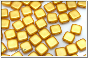 TILE-Beads, 6x6mm, white, alabaster, yellow, gold shine, 25 Stk.