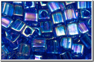 SB-04-0290, MIYUKI Squares, 4mm, sapphire, trans., AB, 15g