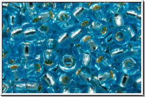 RR-08-0018, MIYUKI Rocailles, 08/0, aqua, trans., silver-ld., 10g