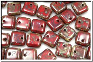 Squarelets, 6x6x2,5mm, seitl. Loch, red, op., silver picasso, 50 Stk.