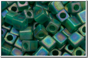 SB-04-0147fr, MIYUKI Squares, 4mm, emerald, trans., matte, AB, 15g