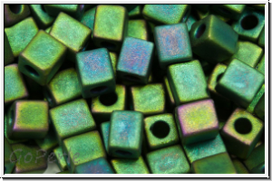 SB-04-2066, MIYUKI Squares, 4mm, green, dk., met., matte, iris., 15g