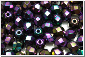 Bhm. Glasschliffperle, feuerpol., 6mm, purple, met., iris., 25 Stk.