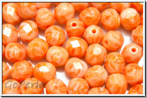 Bhm. Glasschliffperle, feuerpol., 6mm, white, op., orange ombriert, 25 Stk.