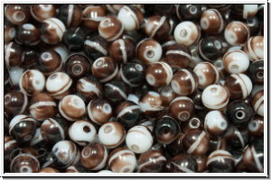 bhm. Glasperle, rund, 5mm, white, op., dark brown meliert, 25 Stk.