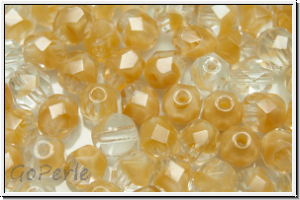 Bhm. Glasschliffperle, feuerpol., 6mm, crystal, trans., beige opal ombriert, 25 Stk.