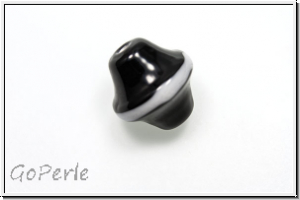 bhm. Lampenperle, Kreisel, ca. 15x13mm, black, op., weier Streifen, 1 Stk.