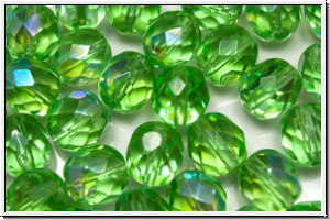 Bhm. Glasschliffperle, feuerpol., 8mm, peridot, trans., AB, 10 Stk.