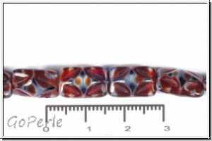 bhm. Glasperle, Kissen, 8,5x12,5x7mm, dk. red/grey/black, opaque, 5 Stk.