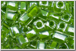 SB-04-0245, MIYUKI Squares, 4mm, crystal, trans., lime green-ld., 15g