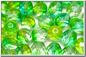 Bhm. Glasschliffperle, feuerpol., 8mm, crystal, trans., yellow green coloured, 10 Stk.