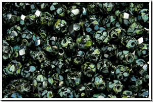 Bhm. Glasschliffperle, feuerpol., 4mm, black, op., picasso, 50 Stk.