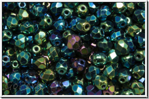 bhm. Glasschliffperle, feuerpol., 4mm, green, met., iris., 50Stk.