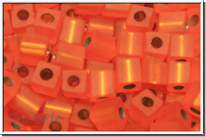 SB-04-0008f, MIYUKI Squares, 4mm, orange, trans., silver-ld., matte, 15g