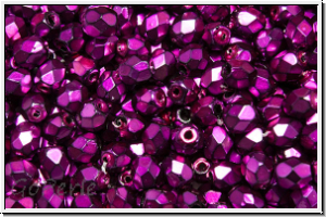 Bhm. Glasschliffperle, feuerpol., 4mm, black, op., heavy metal magenta, 50 Stk.