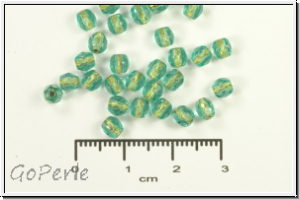 Bhm. Glasschliffperle, feuerpol., 4mm, aqua, trans., brass-ld., 50 Stk.