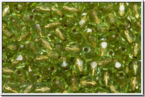 Bhm. Glasschliffperle, feuerpol., 4mm, olivine, lt., trans., brass-ld., 50 Stk.