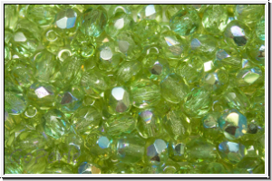 Bhm. Glasschliffperle, feuerpol., 4mm, olivine, lt., trans., AB, 50 Stk.