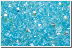 Bhm. Glasschliffperle, feuerpol., 4mm, aquamarine, trans.,  AB, 50 Stk.