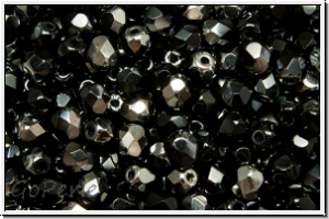 Bhm. Glasschliffperle, feuerpol., 4mm, black, op., half chrome, 50 Stk