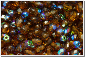 Bhm. Glasschliffperle, feuerpol., 4mm, topaz, sm., trans., AB, 50 Stk.