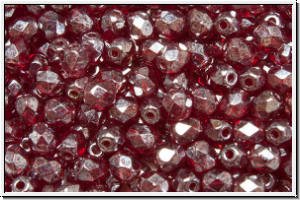 Bhm. Glasschliffperle, feuerpol., 4mm, garnet, trans., luster, 50 Stk.