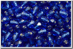 Bhm. Glasschliffperle, feuerpol., 4mm, blue, trans., silver-ld., 50 Stk.