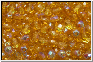 Bhm. Glasschliffperle, feuerpol., 4mm, topaz, lt., trans., AB, 50 Stk.