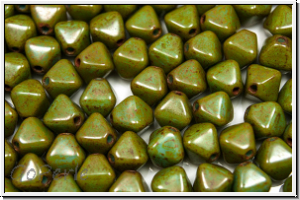 bhm. Glasperle, Bicone, 6mm, olivine, op., picasso, 30 Stk.