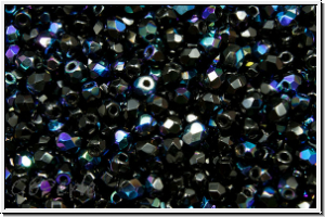 Bhm. Glasschliffperle, feuerpol., 3mm, black, op., AB, 50 Stk.