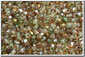 Bhm. Glasschliffperle, feuerpol., 3mm, crystal, trans., green/brown coating, 50 Stk.