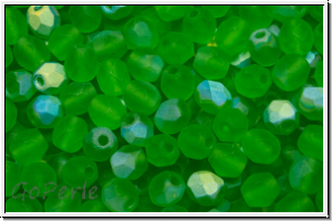 Bhm. Glasschliffperle, feuerpol., 4mm, grass green, trans., matte,  AB, 50 Stk.