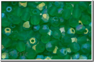 Bhm. Glasschliffperle, feuerpol., 4mm, emerald, lt., trans., matte,  AB, 50 Stk.