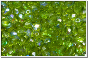 Bhm. Glasschliffperle, PRECIOSA, feuerpol., 4mm, olivine, trans., AB, 50 Stk.