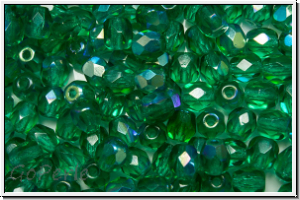 Bhm. Glasschliffperle, feuerpol., 4mm, emerald, trans.,  AB, 50 Stk.