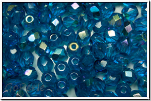 Bhm. Glasschliffperle, feuerpol., 4mm, capri blue, lt., trans., AB, 50 Stk.