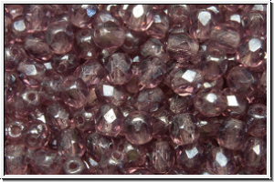 Bhm. Glasschliffperle, feuerpol., 4mm, amethyst, trans., luster, 50 Stk.