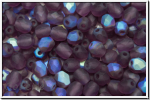 Bhm. Glasschliffperle, feuerpol., 4mm, amethyst, trans., matte, AB, 50 Stk.