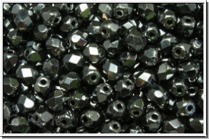 Bhm. Glasschliffperle, feuerpol., 4mm, hematite, met., 50 Stk.