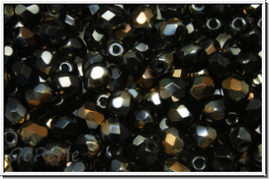 Bhm. Glasschliffperle, feuerpol., 4mm, black, op., half valentinite, 50 Stk.