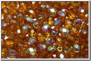 Bhm. Glasschliffperle, feuerpol., 4mm, topaz, med., trans., AB, 50 Stk.