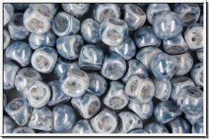 Mushroom Beads, 9mm, white, opaque, blue marbled, 10 Stk.