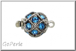 Verschluss, Metall, rhodium plated, Kugel m. Swarovski-Steinchen