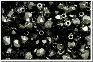 Bhm. Glasschliffperle, feuerpol., 4mm, black, op., half silver, 50 Stk.