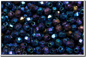 Bhm. Glasschliffperle, feuerpol., 3mm, blue, met., iris., 50 Stk.